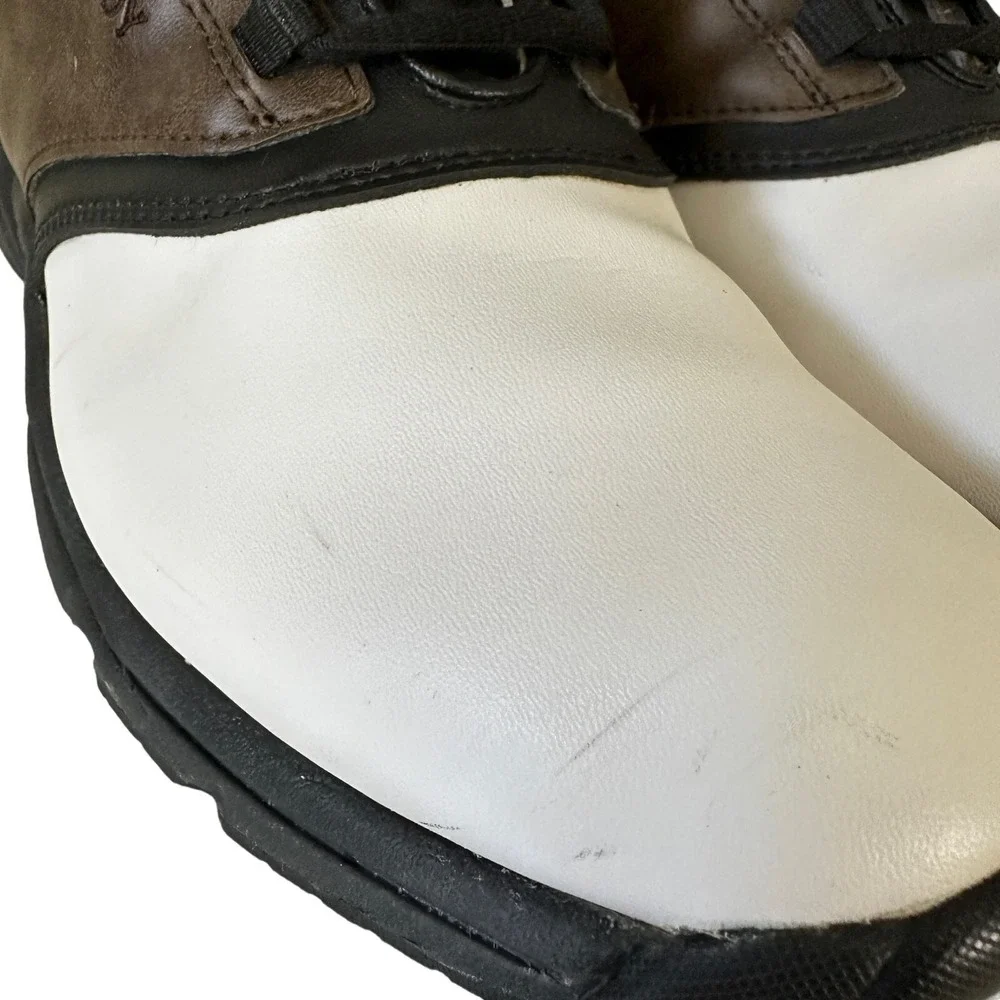 FootJoy GreenJoys Golf Shoes Mens 10‎ White Brown Good Spiked Saddle 45516
